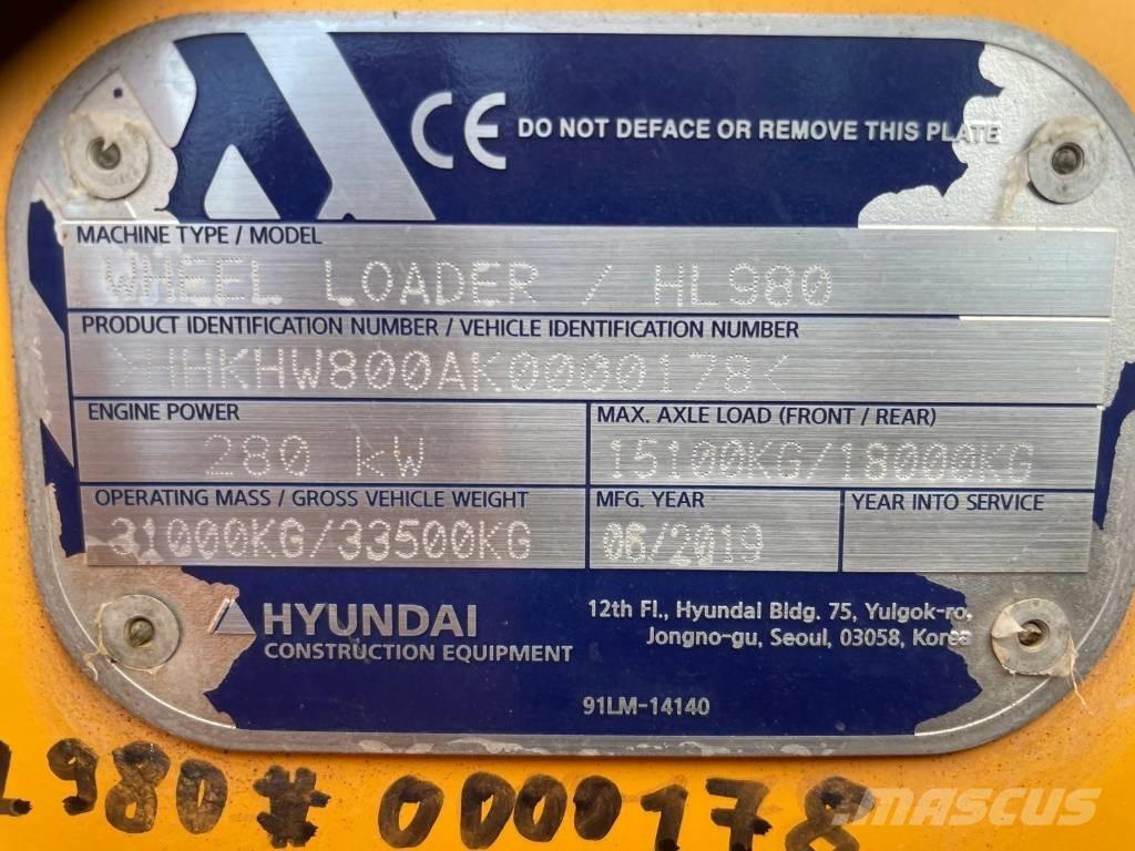 Hyundai HL 980 Gumikerekes homlokrakodók