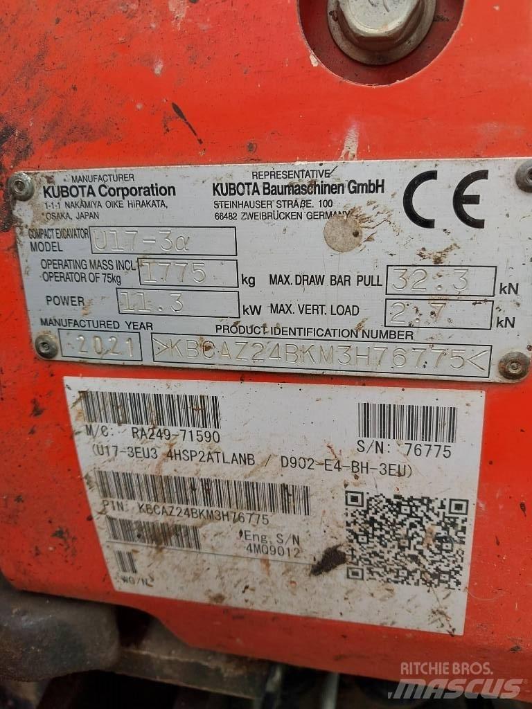Kubota U 17-3N Mini kotrók < 7t