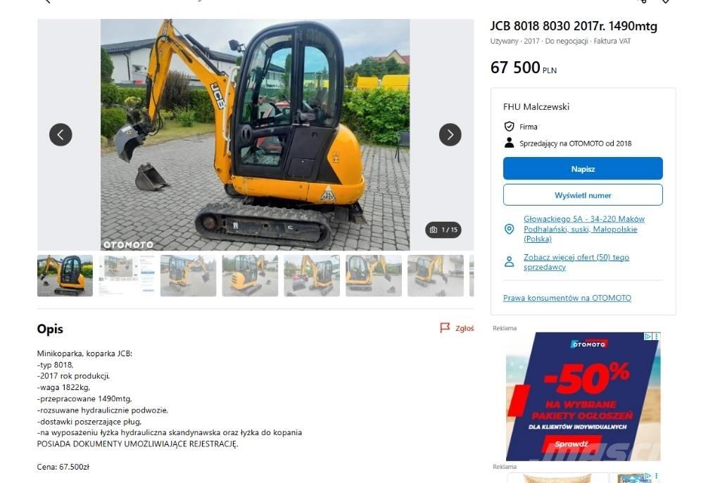 JCB 8030 Mini kotrók < 7t