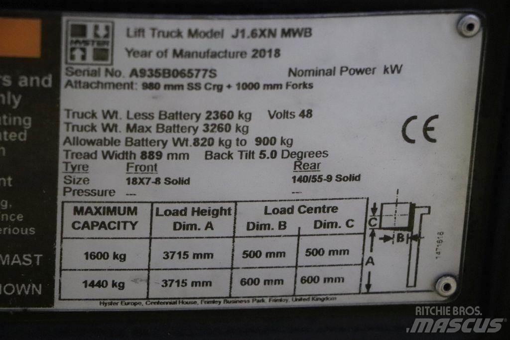 Hyster J1.6XN Elektromos targoncák