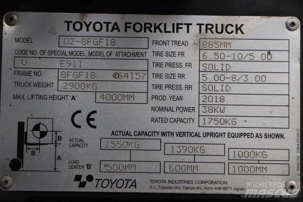 Toyota 02-8FGF18 Gázüzemű targoncák