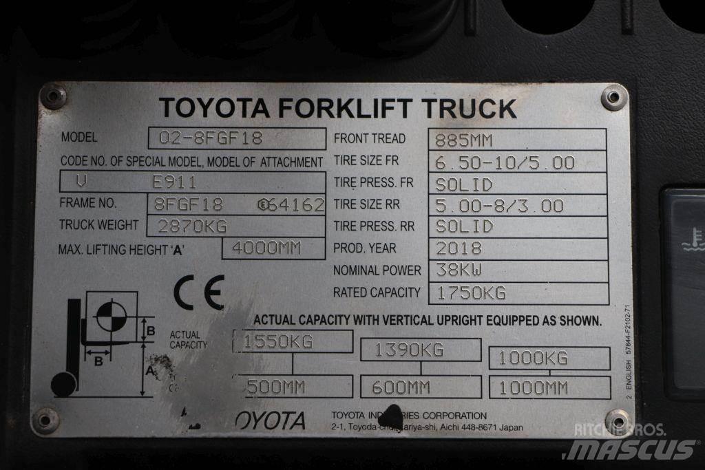 Toyota 02-8FGF18 Gázüzemű targoncák