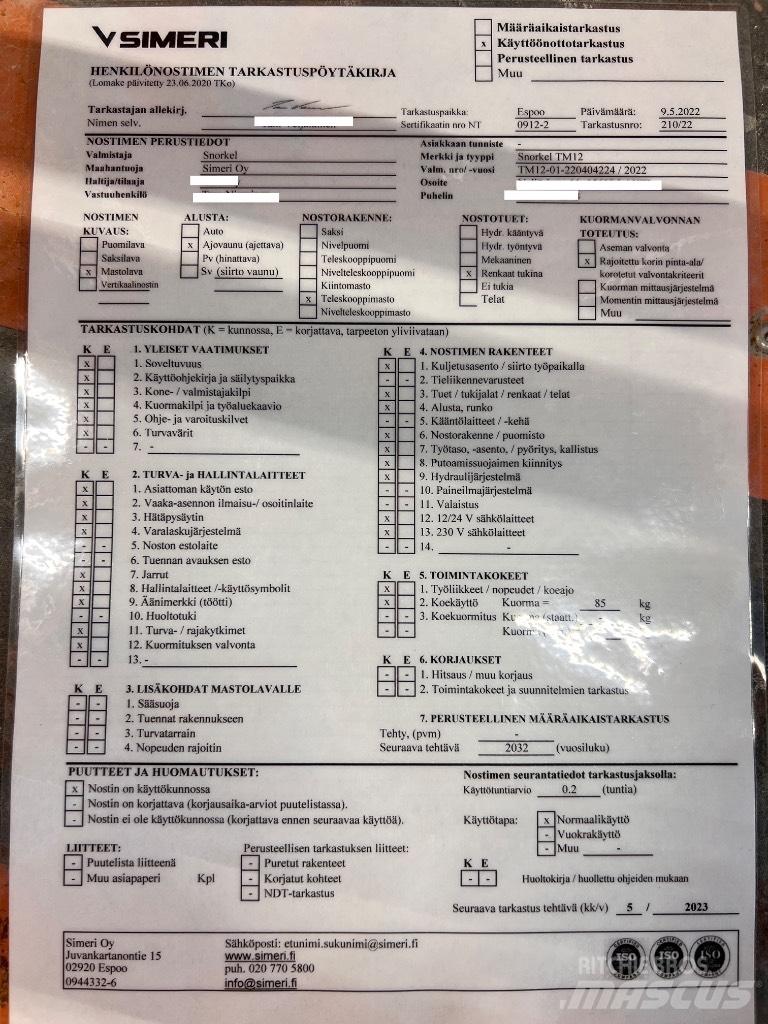 Snorkel TM 12 Személyemelők
