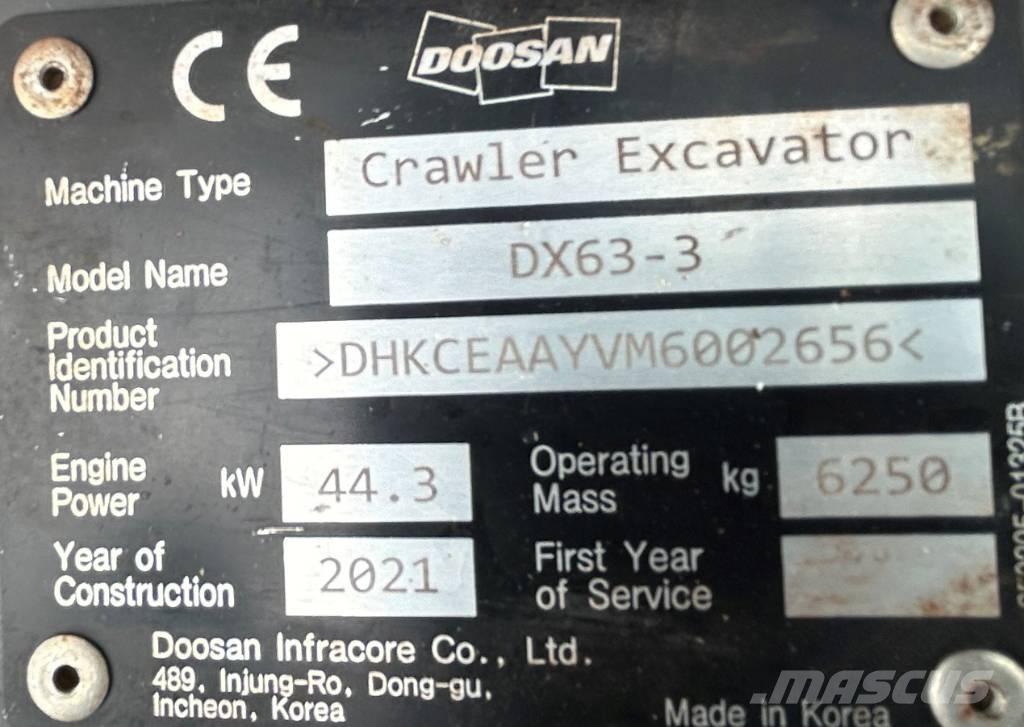 Doosan DX63-3 Lánctalpas kotrók