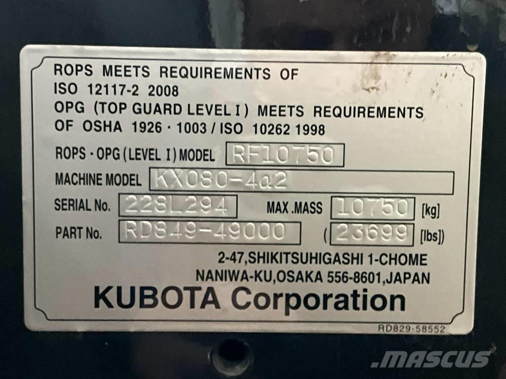 Kubota KX 080-4 A 2 Vezetőfülke és belső tartozékok