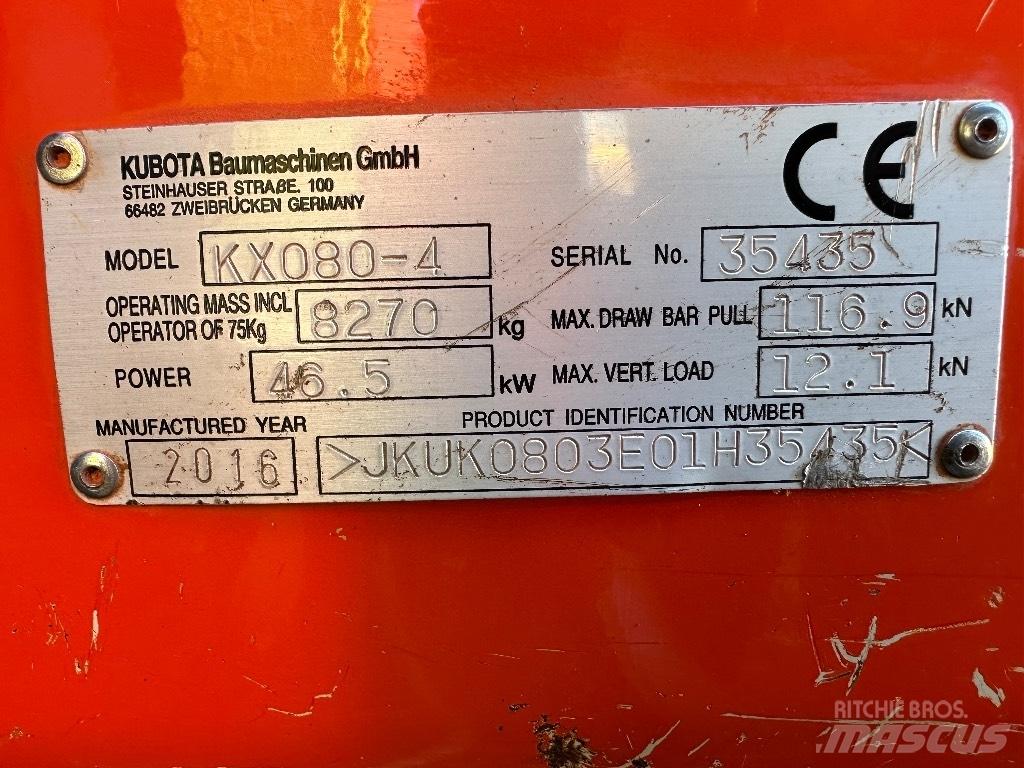 Kubota KX 080-4 Mini kotrók < 7t