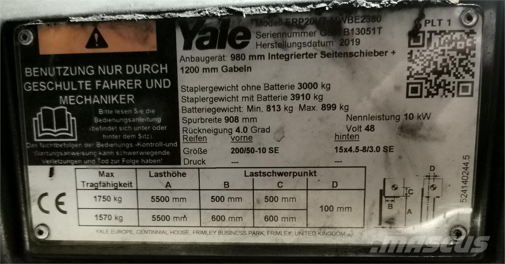 Yale ERP20VT MWB Elektromos targoncák