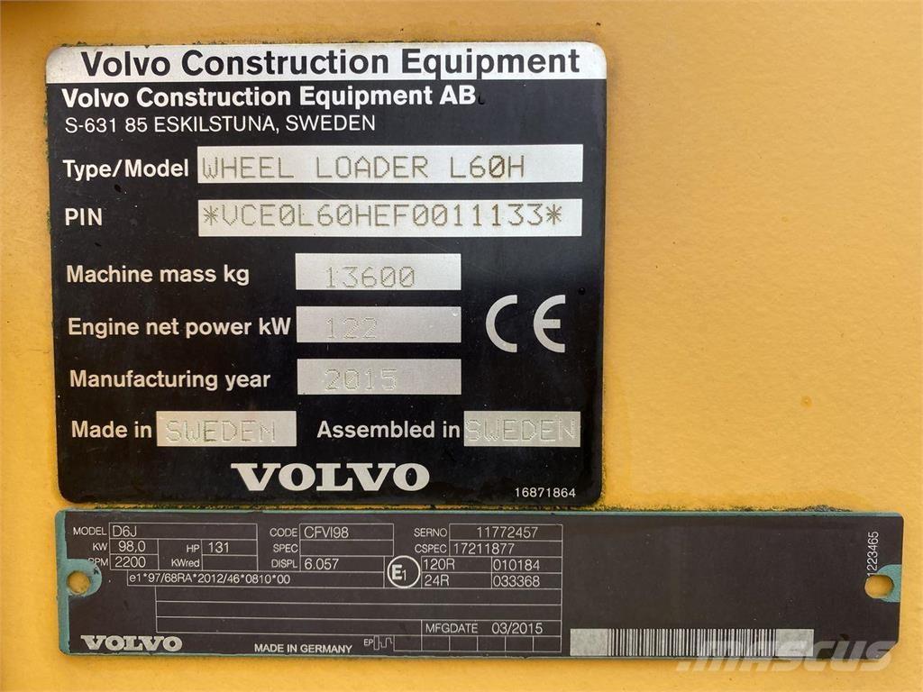 Volvo L60H Gumikerekes homlokrakodók