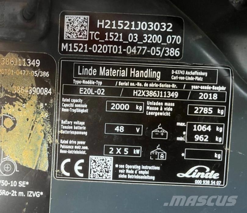 Linde E20L-02-386 Elektromos targoncák