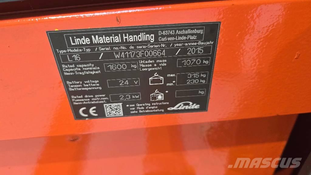 Linde L 16 Gyalogkíséretű targonca