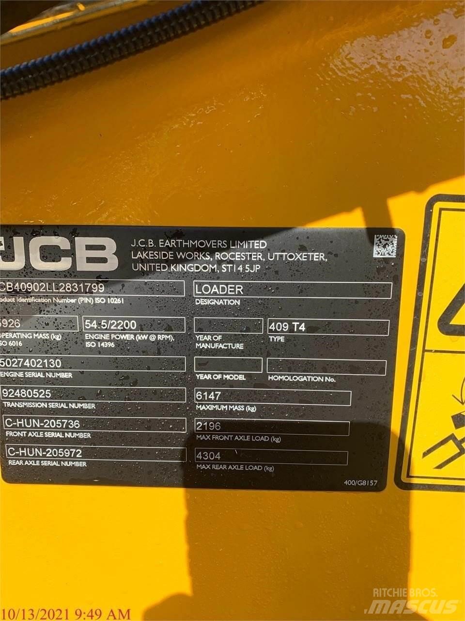 JCB 409 Gumikerekes homlokrakodók