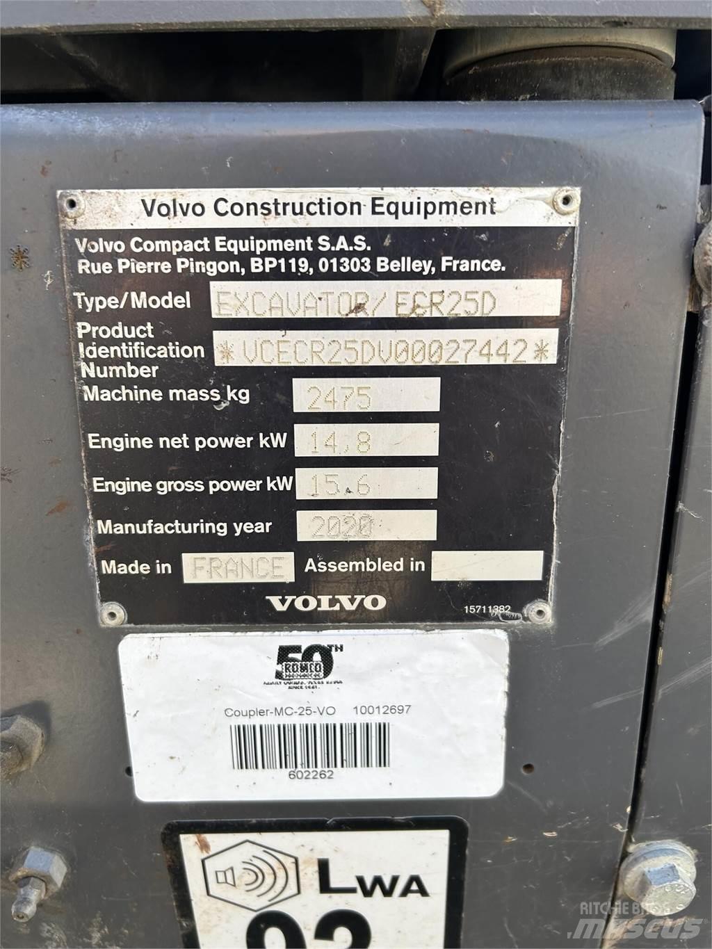 Volvo ECR25D Mini kotrók < 7t
