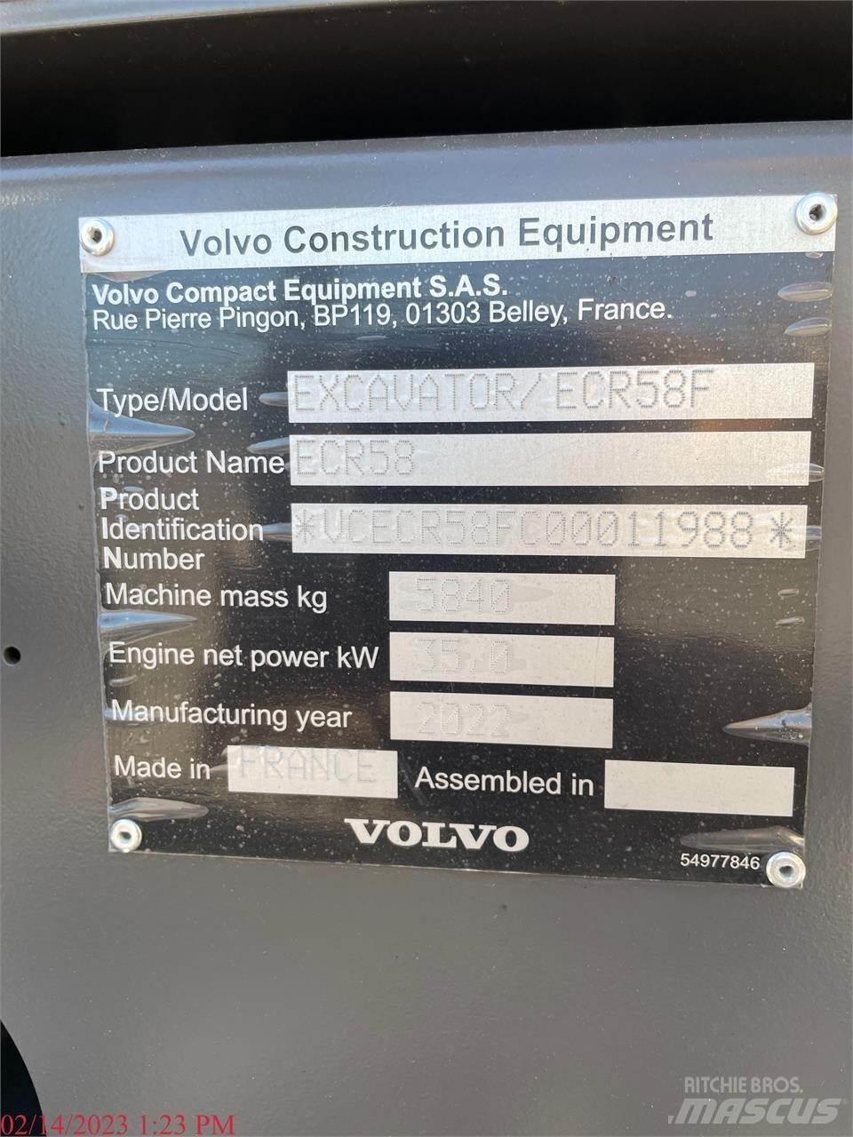 Volvo ECR58F Lánctalpas kotrók