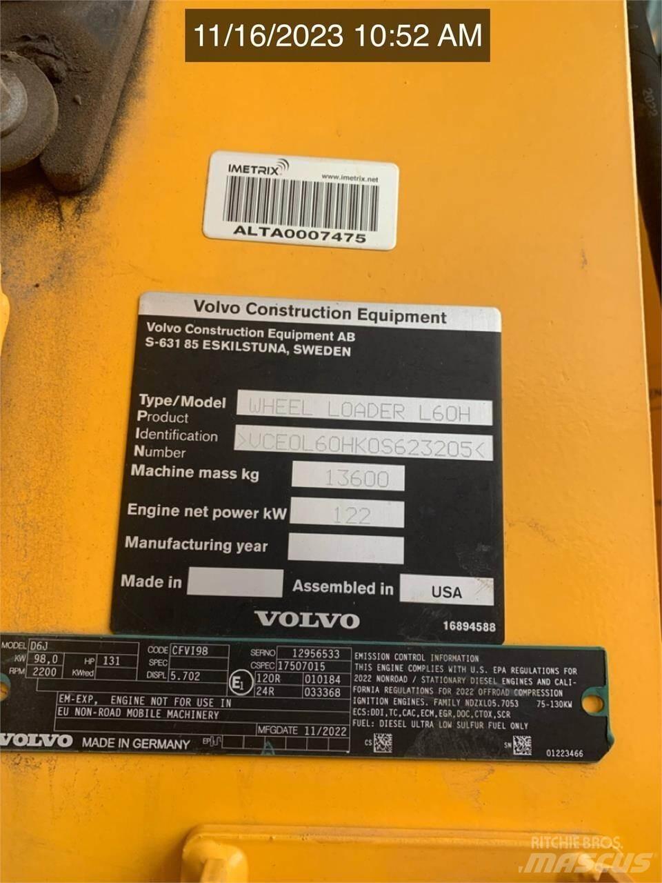 Volvo L60H Gumikerekes homlokrakodók