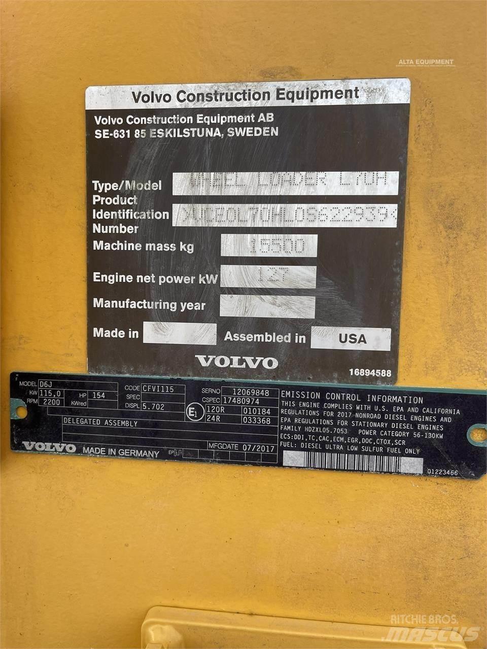 Volvo L70H Gumikerekes homlokrakodók