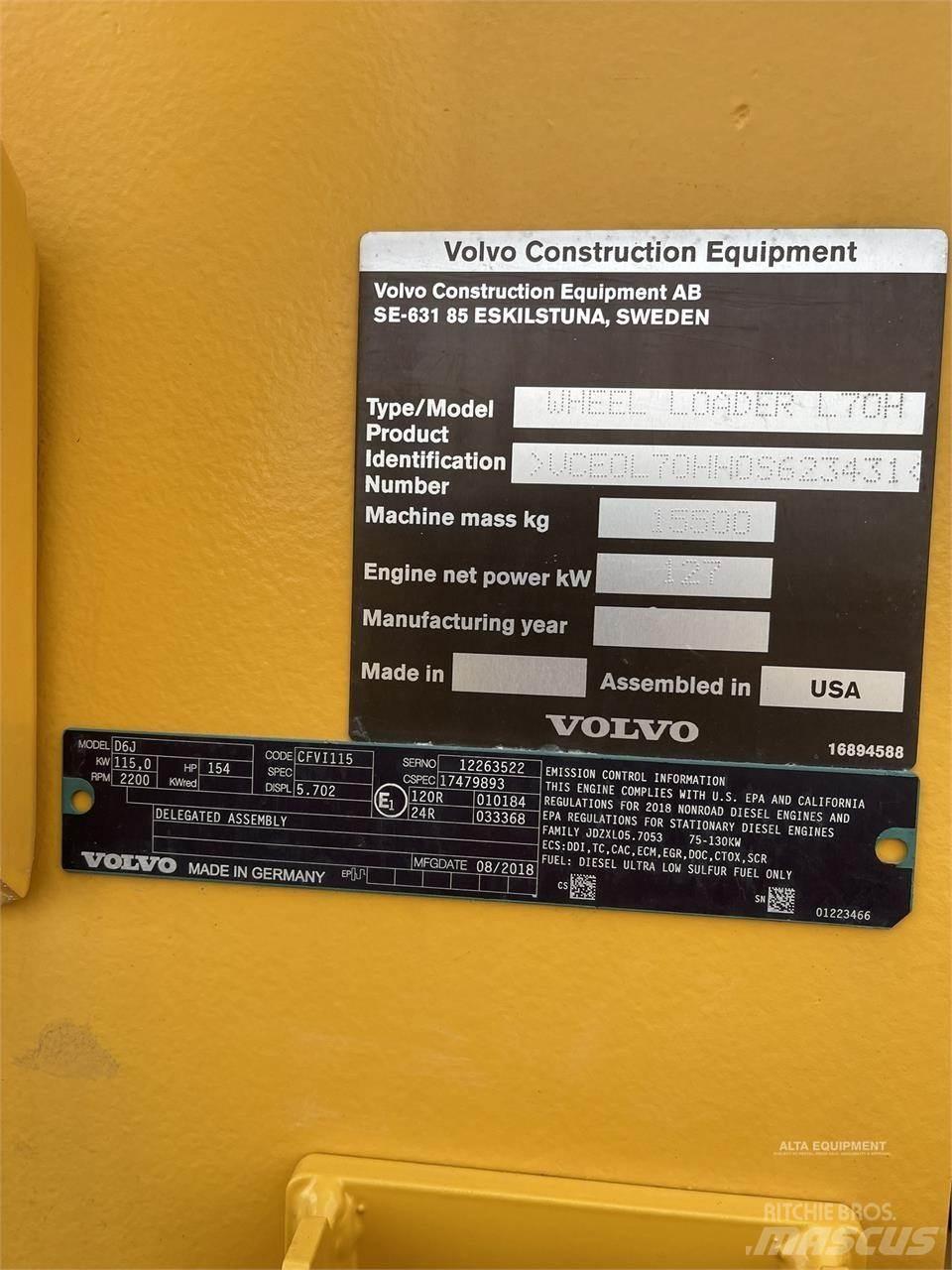 Volvo L70H Gumikerekes homlokrakodók
