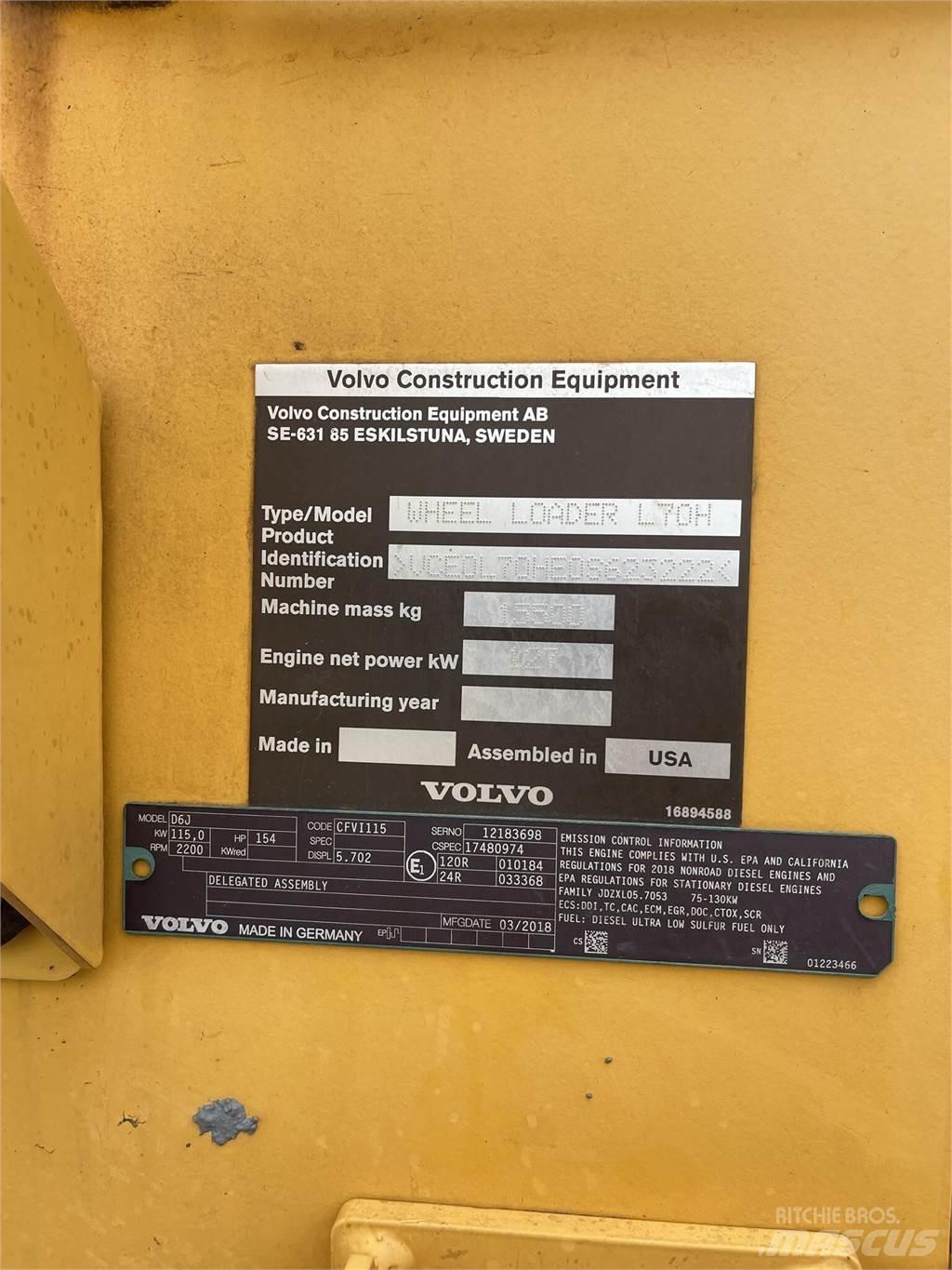 Volvo L70H Gumikerekes homlokrakodók