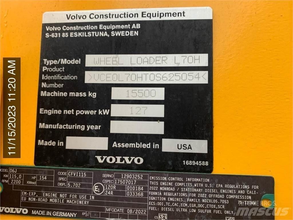 Volvo L70H Gumikerekes homlokrakodók