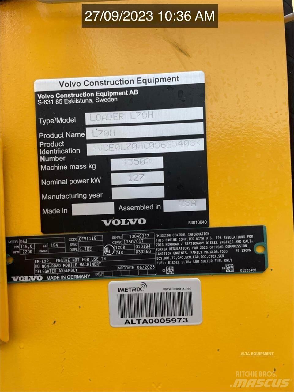 Volvo L70H Gumikerekes homlokrakodók