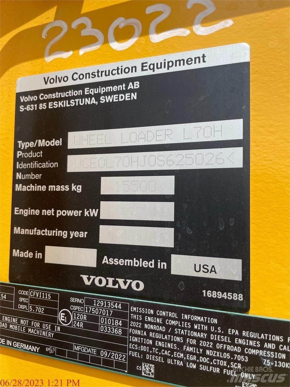 Volvo L70H Gumikerekes homlokrakodók