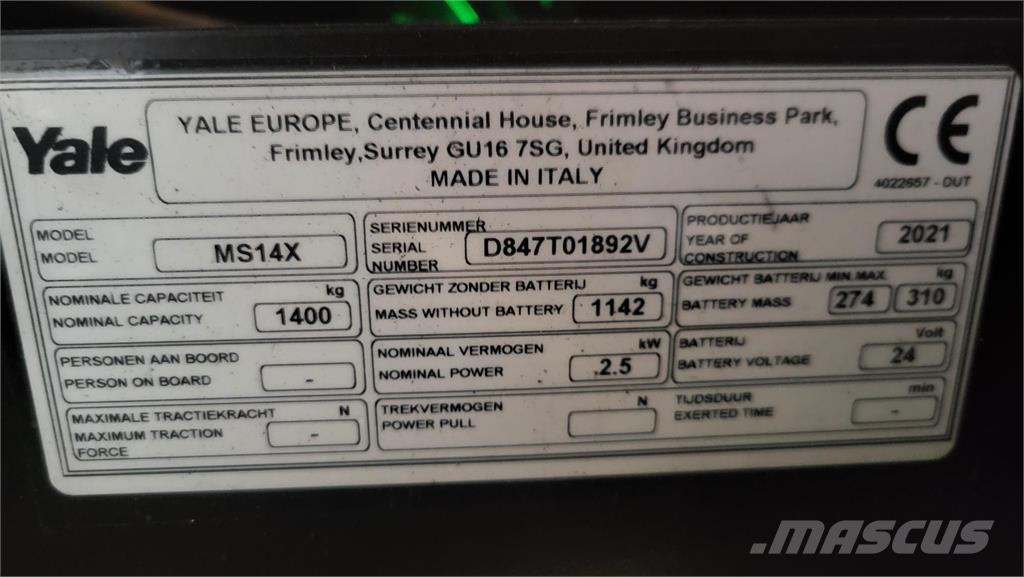 Yale MS14X-IL Elektromos gyalogkíséretű targoncák