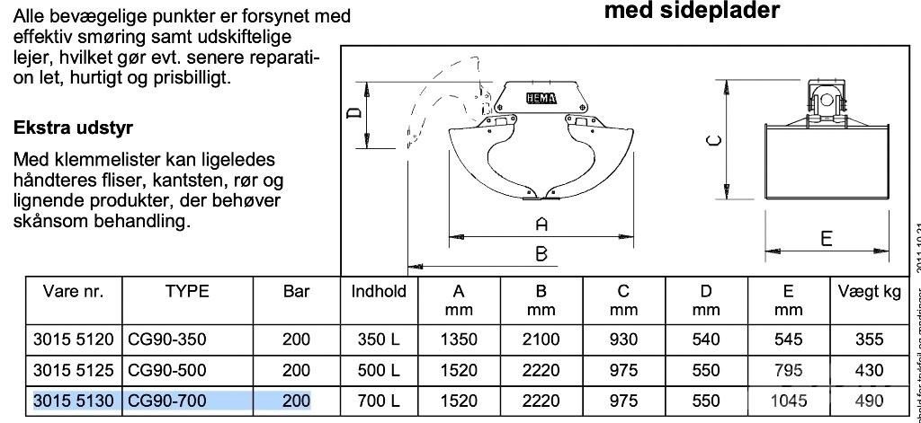 Hema HU90-700 Konténeremelő tartozékok