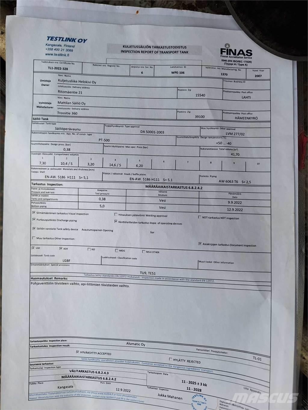  SAF/Mattila MS4 Tartályos pótkocsik