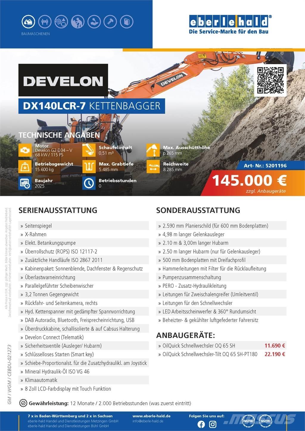 Develon DX140LCR-7 Lánctalpas kotrók
