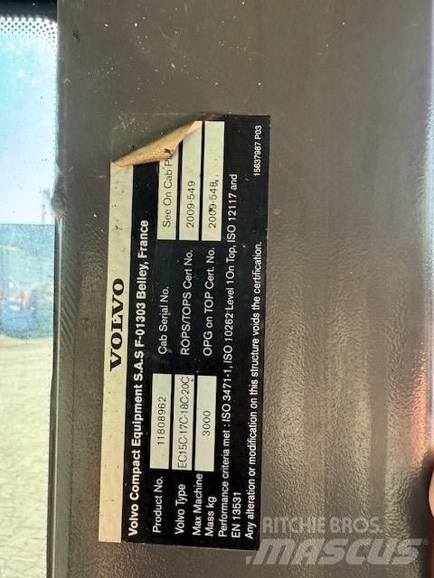 Volvo EC15 C CAB Vezetőfülke és belső tartozékok