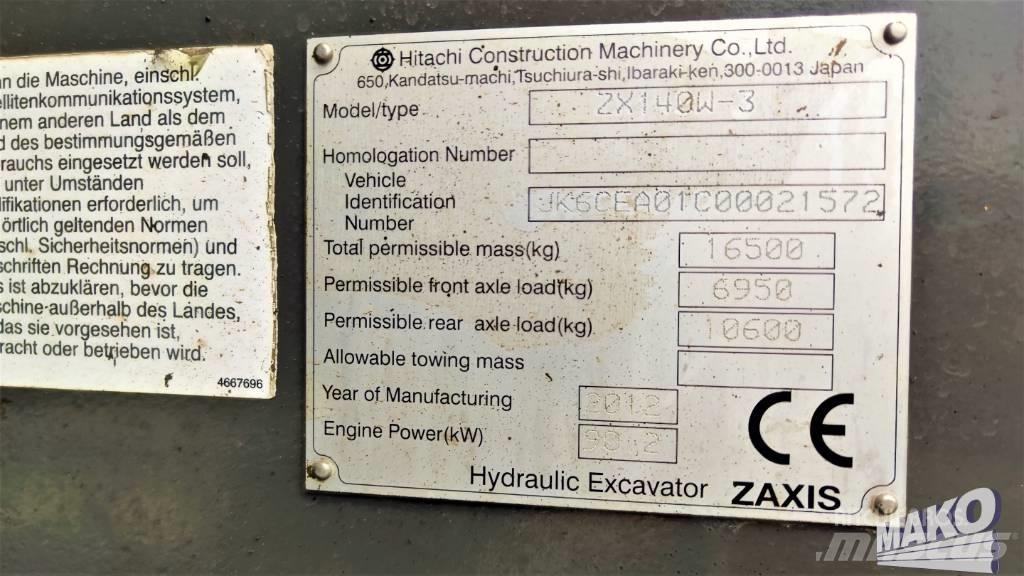 Hitachi ZX 140 W-3 Gumikerekes kotrók