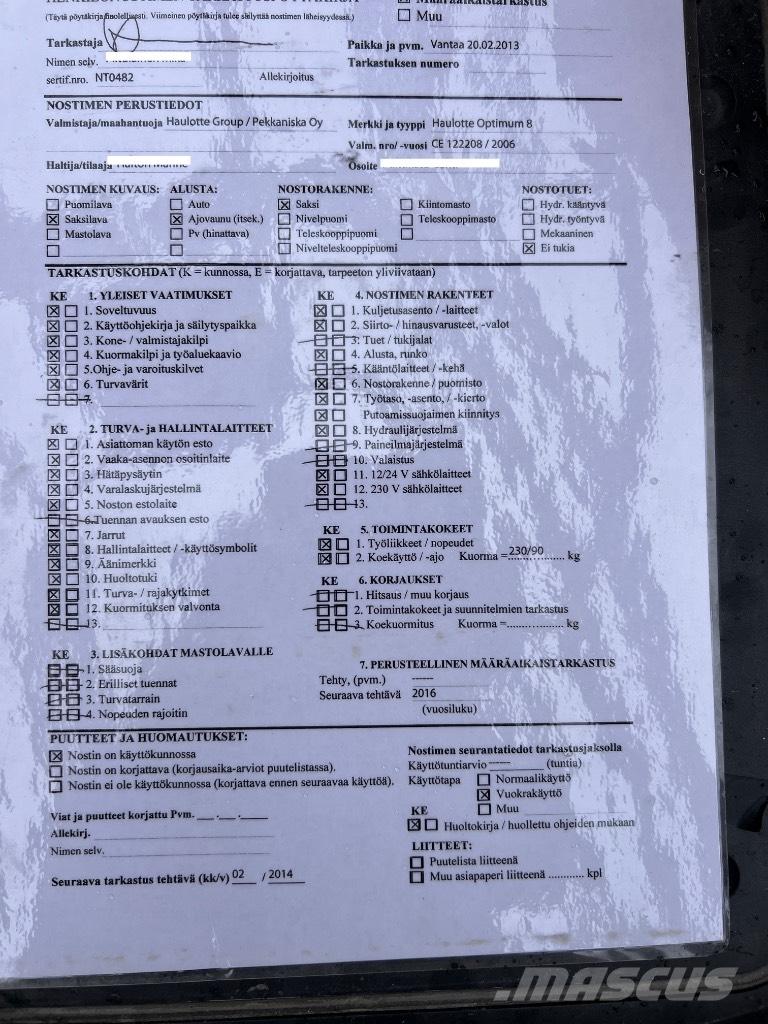 Haulotte Optimum  8 Ollós emelők