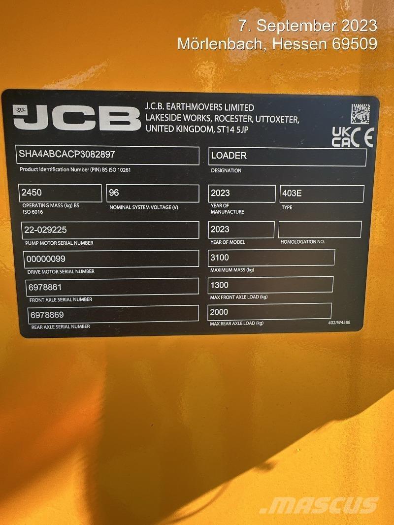 JCB 403E Elektro Gumikerekes homlokrakodók