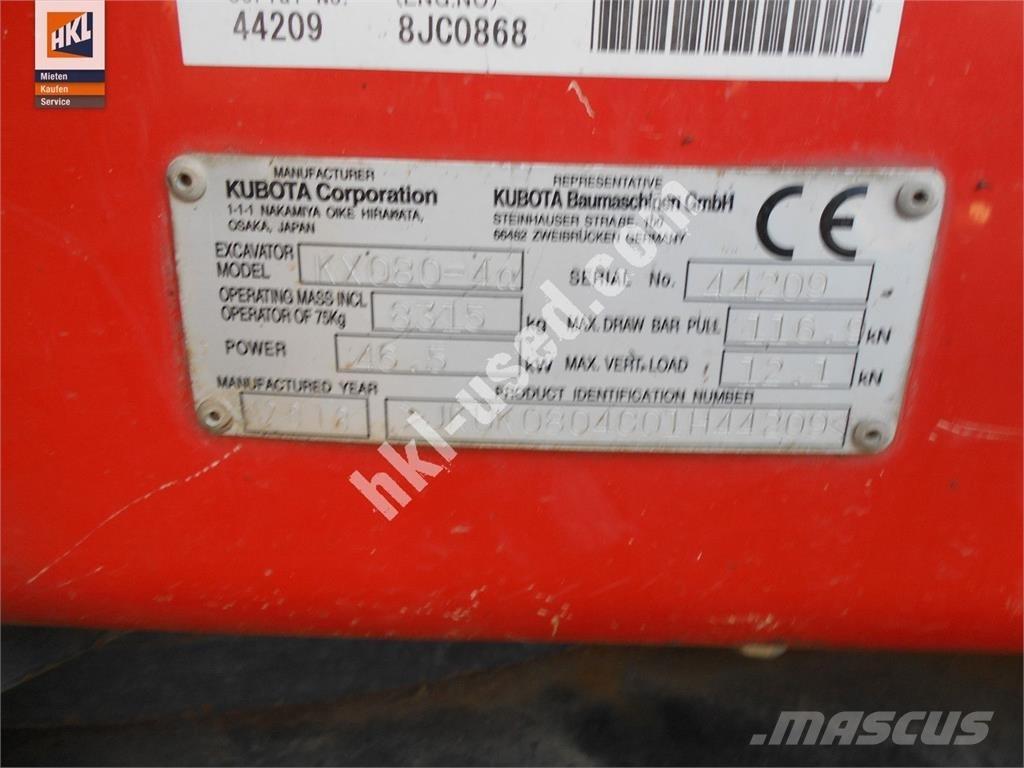 Kubota KX 080-4 Mini kotrók < 7t