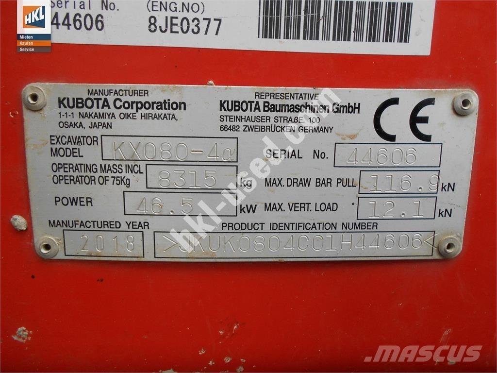 Kubota KX 080-4 Mini kotrók < 7t