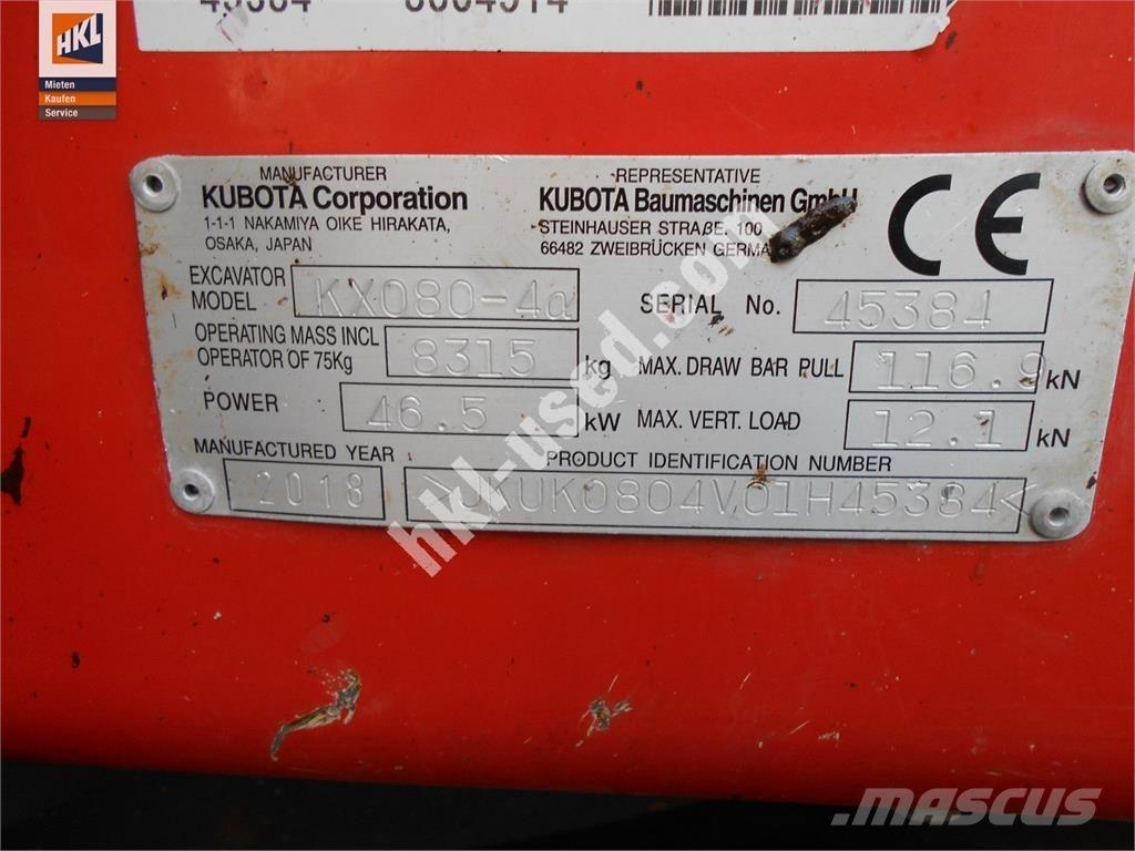 Kubota KX 080-4 Mini kotrók < 7t