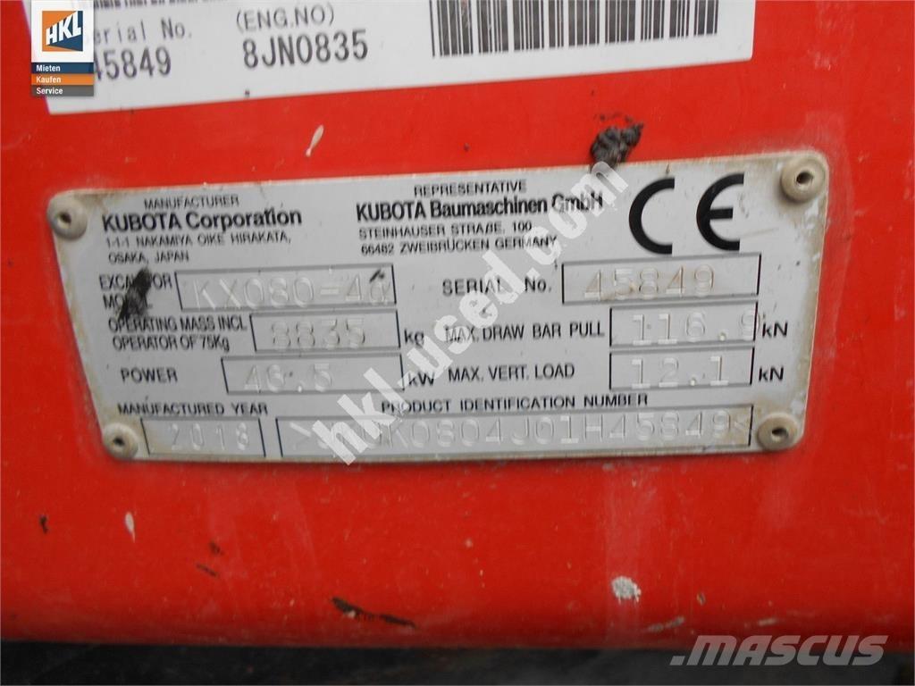 Kubota KX 080-4 Mini kotrók < 7t