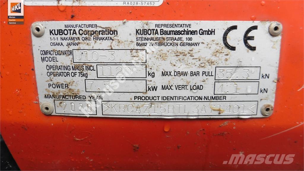 Kubota U 10-3 Mini kotrók < 7t