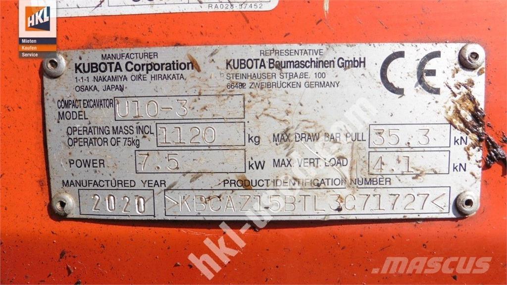 Kubota U 10-3 Mini kotrók < 7t
