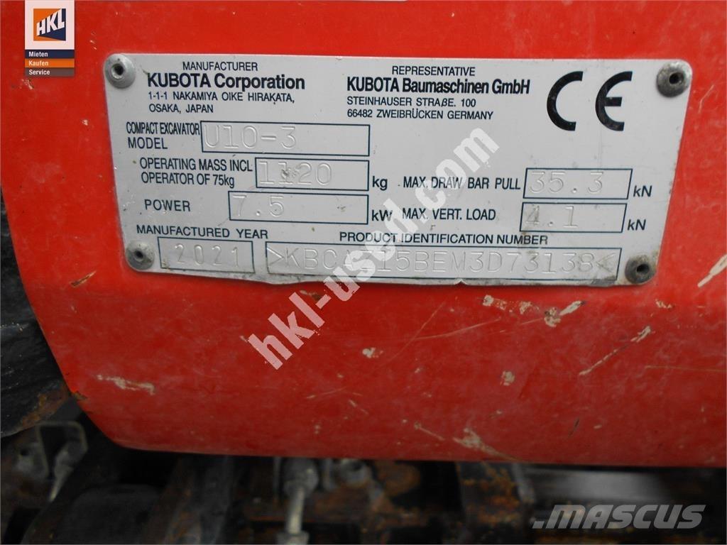 Kubota U 10-3 Mini kotrók < 7t