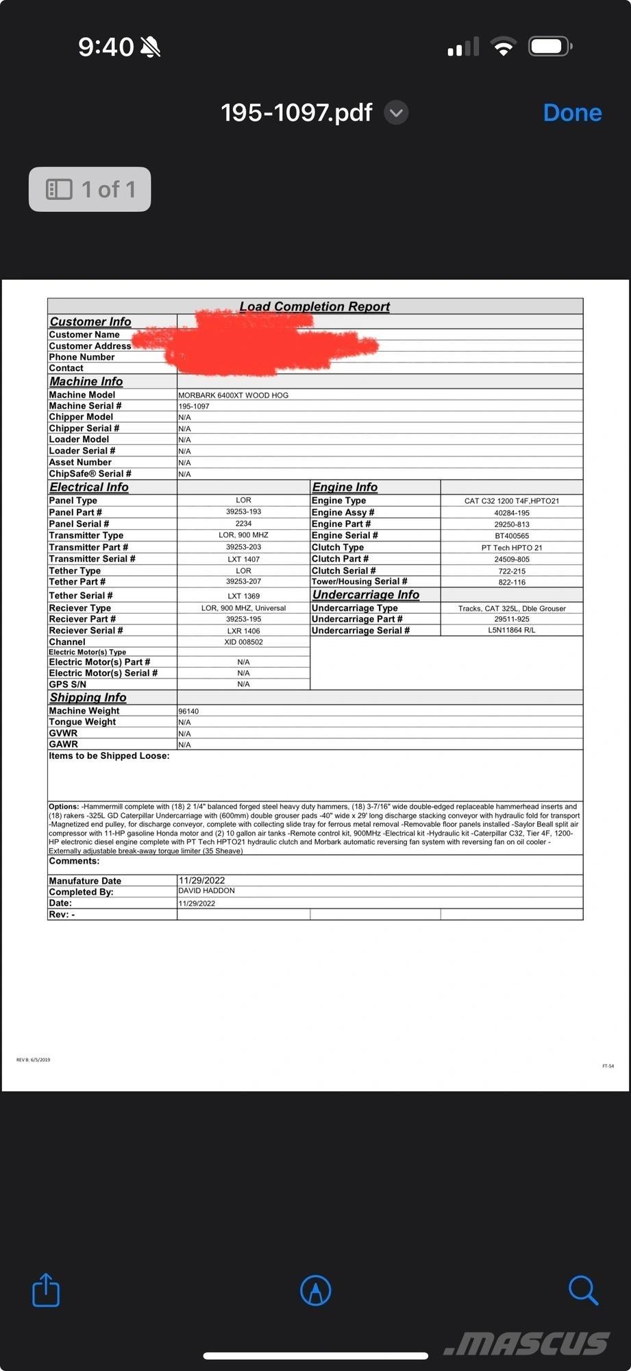 Morbark 6400XT Egyéb alkatrészek