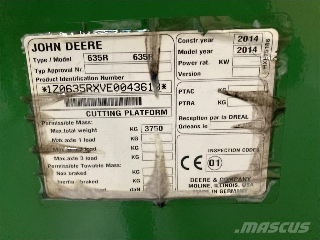 John Deere 635R Kombájn adapterek