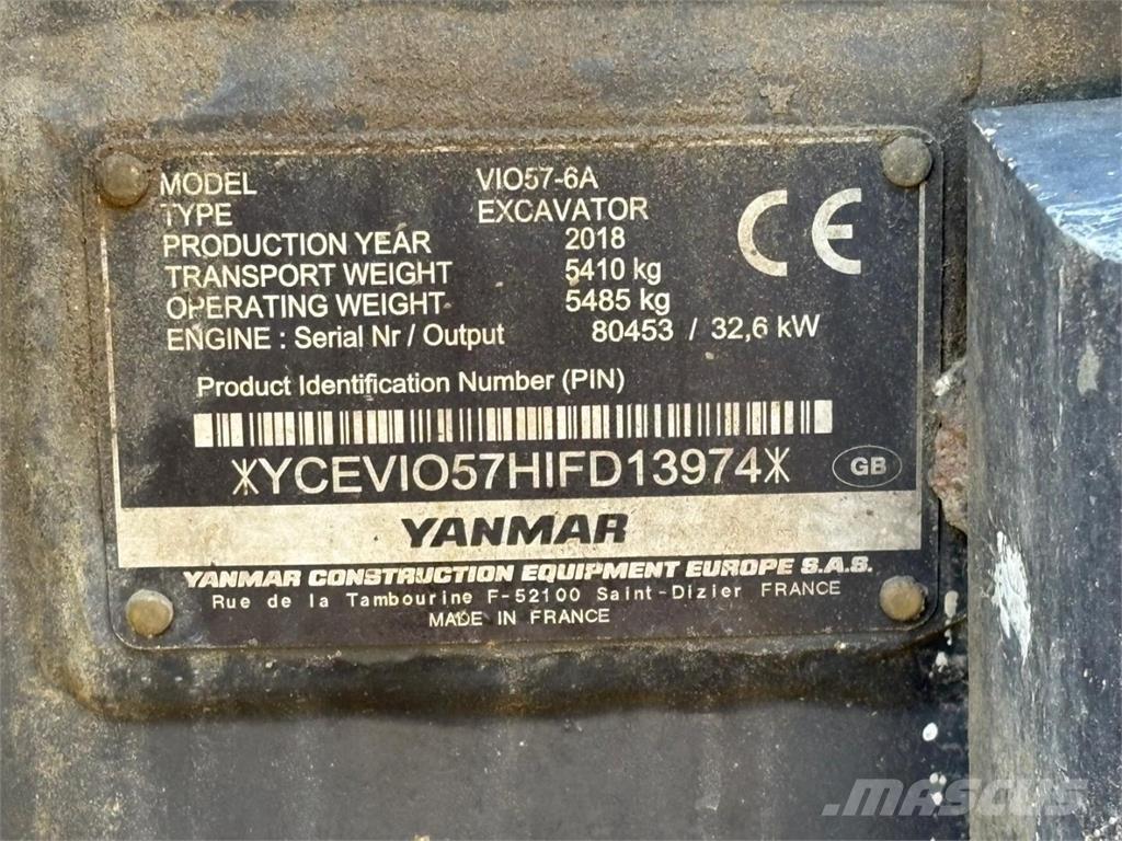 Yanmar VIO 57-6A Mini kotrók < 7t