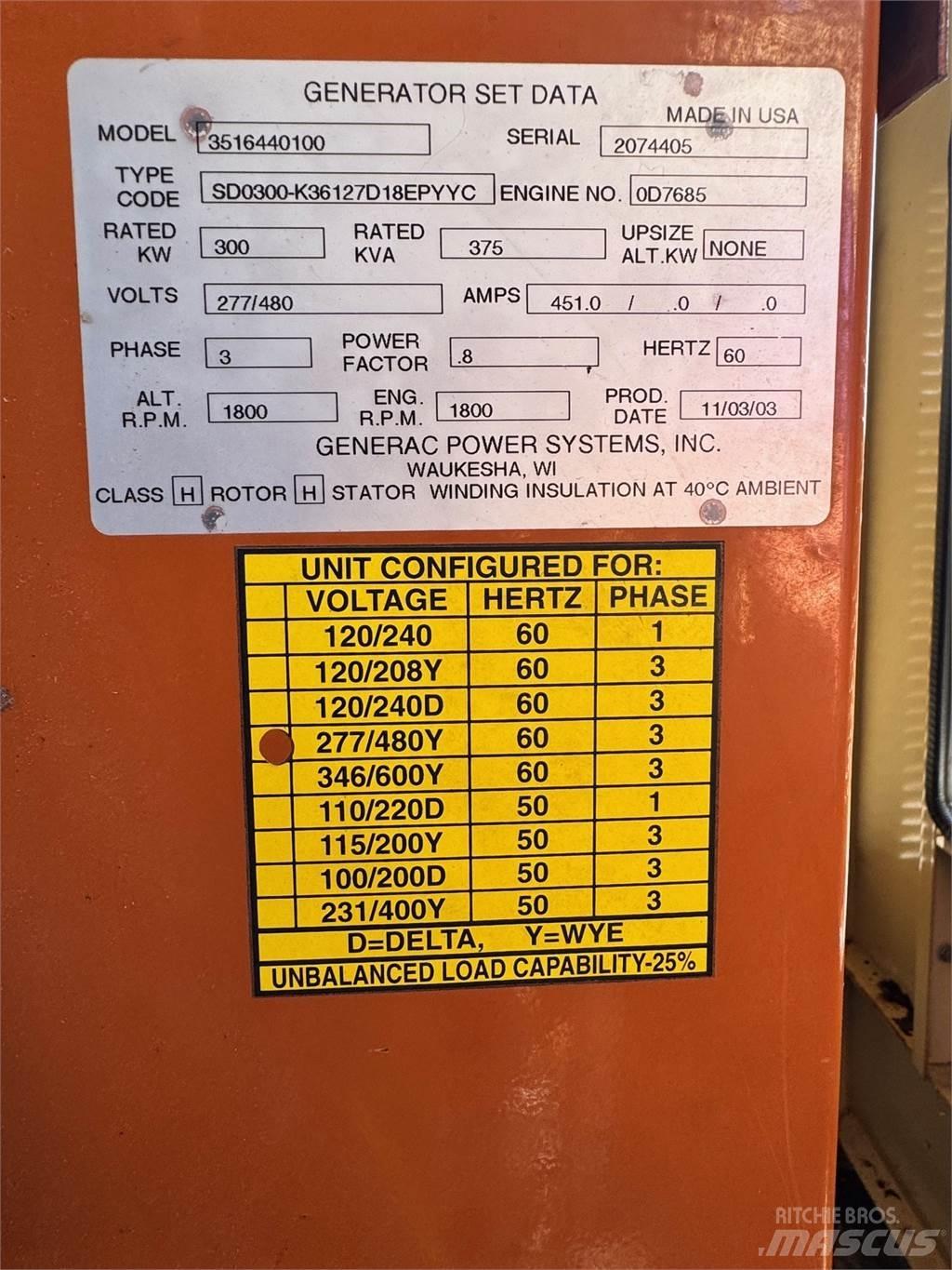 Generac SD300 Dízel áramfejlesztők