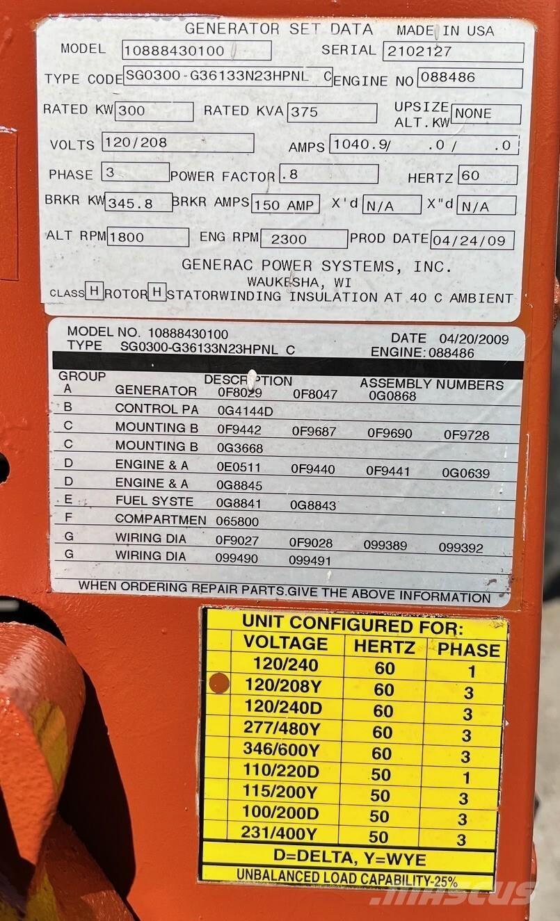 Generac SG300 Gáz Áramfejlesztők