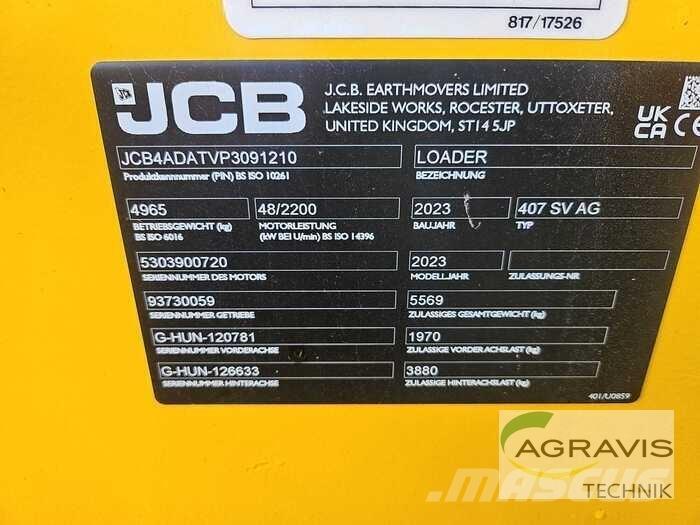JCB 407 AGRI STUFE V Gumikerekes homlokrakodók