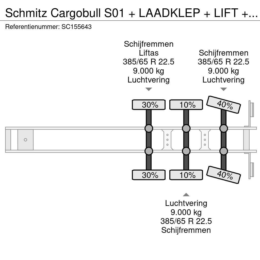 Schmitz Cargobull S01 + LAADKLEP + LIFT + STUURAS Elhúzható ponyvás félpótkocsik