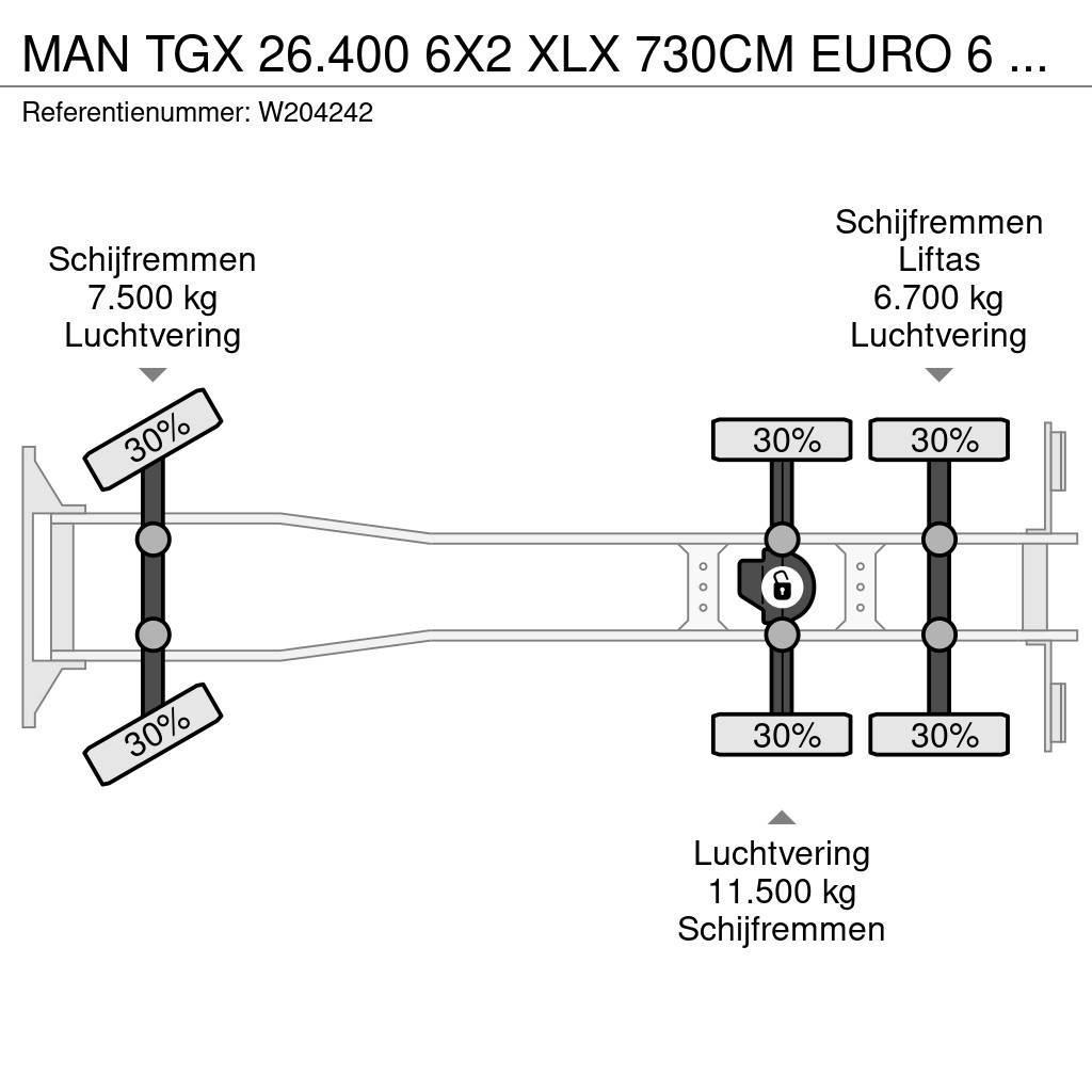 MAN TGX 26.400 6X2 XLX 730CM EURO 6 AHK NL Truck Fülkés alváz