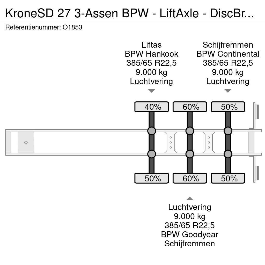 Krone SD 27 3-Assen BPW - LiftAxle - DiscBrakes - 5510kg Konténerkeret / Konténeremelő félpótkocsik