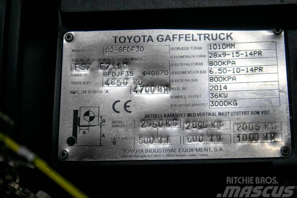 Toyota 02-8FDF30,dieselmotviktstruck med 4700 mm lyfthöjd Dízel targoncák