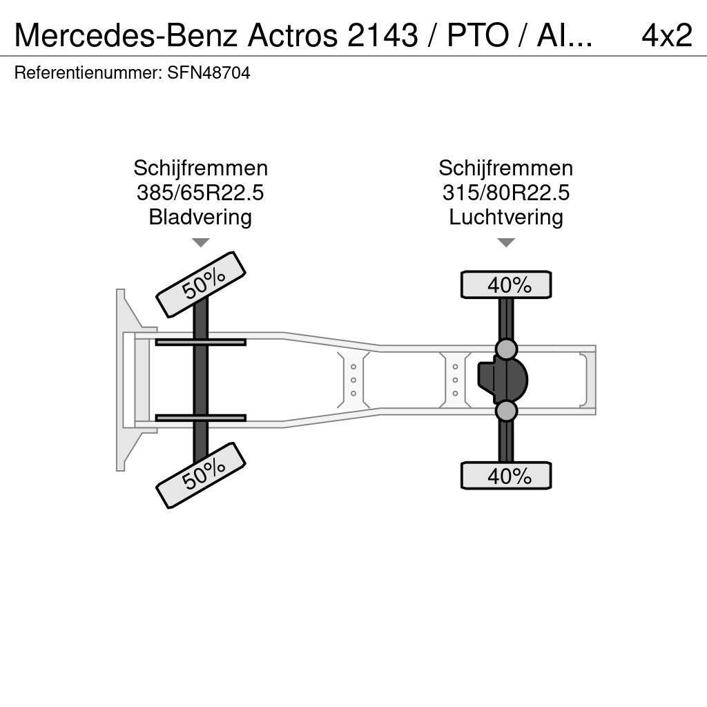 Mercedes-Benz Actros 2143 / PTO / AIRCO/ 10 ton vooras Nyergesvontatók